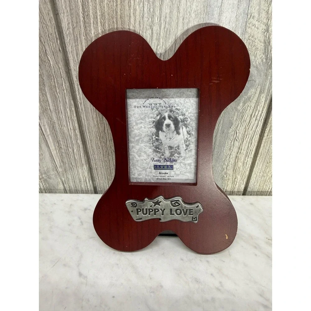 The Weston Gallery Puppy Love Dog Bone Wood Picture Frame 2.5x3.5 Mahogany Tone